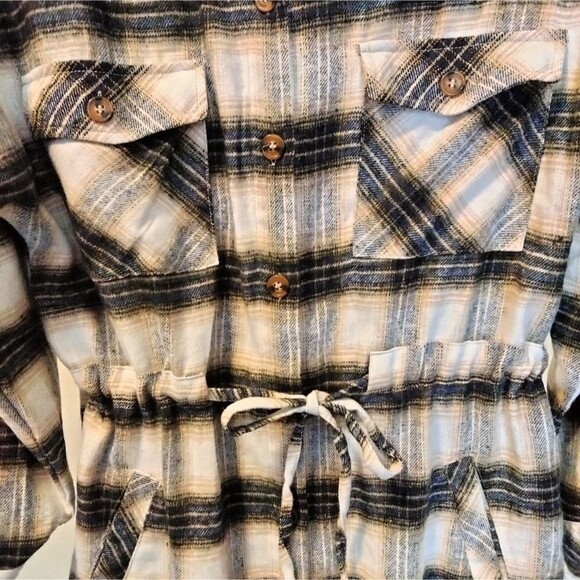 Ci Sono Medium Plaid Tie Waist Flannel Shirt Tunic Dress - Picture 4 of 8